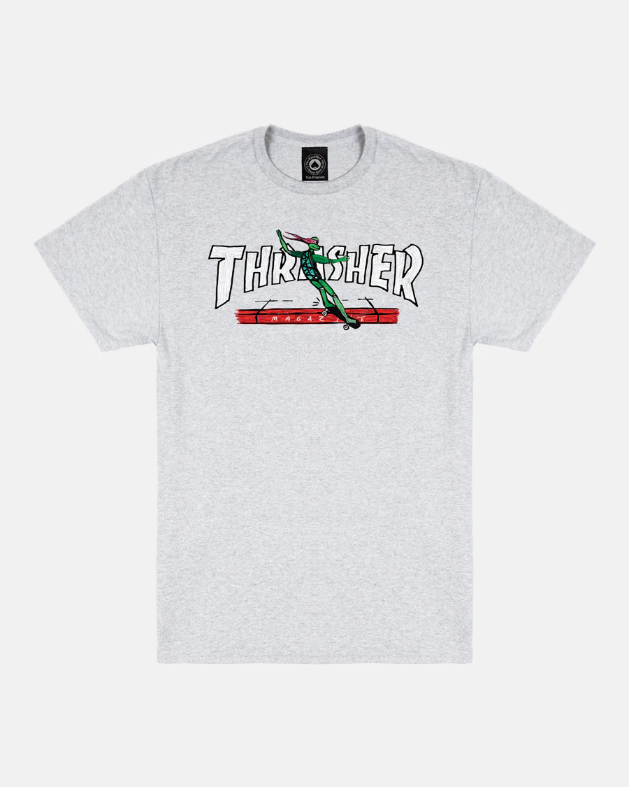THRASHER T-SHIRT RED CURB BY LSD WORLDPEACE ASH GREY